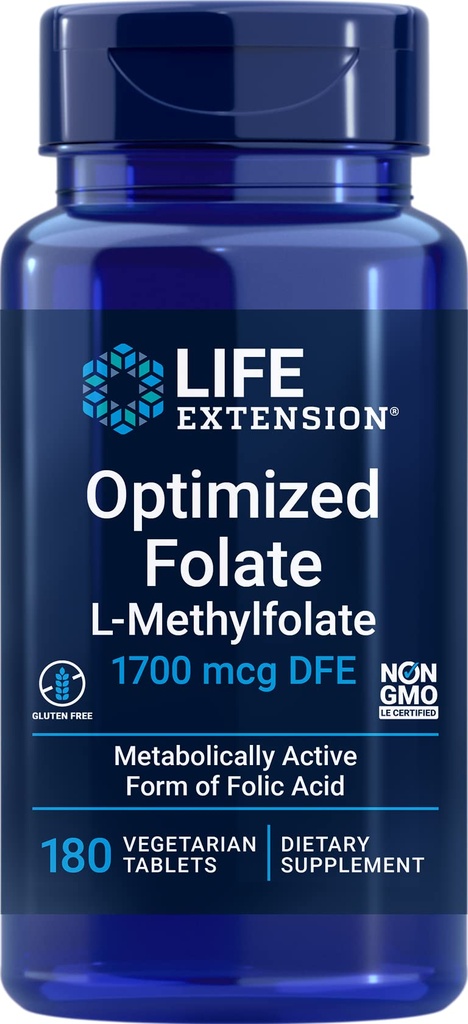 生命延长 优化 Folate(L-Methylfolate) 1700 mcg DFE,180 Veg 片
