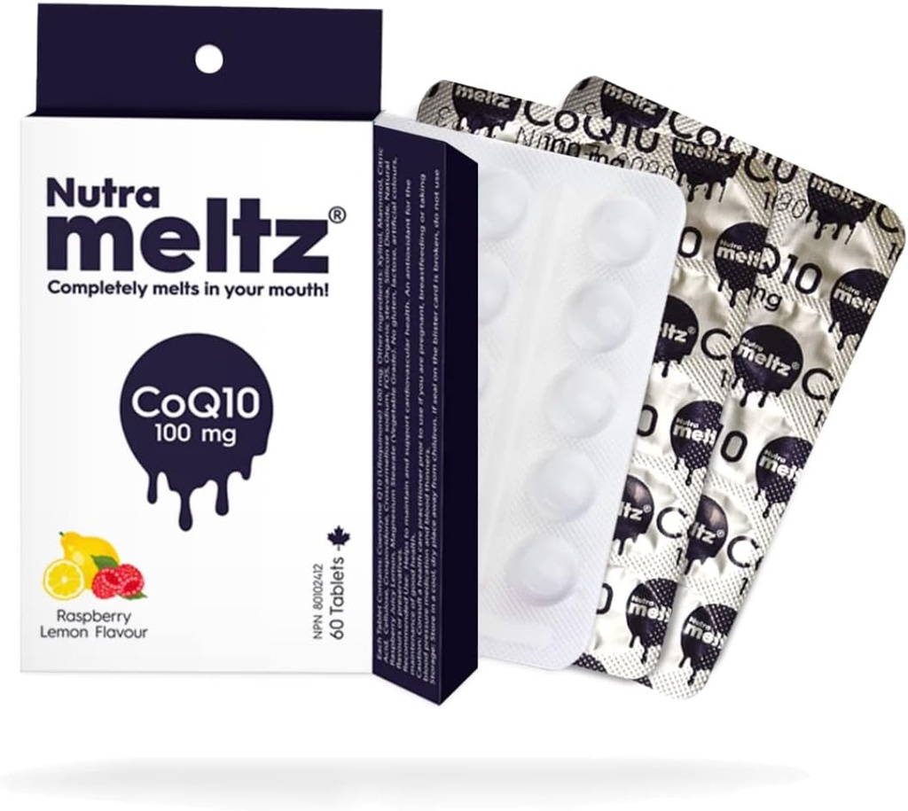 Nutra meltiz CoQ10 100 mg – Coenzyme Q10 支持心脏健康,增强能量生产快速溶解酶缺陷药片 – Raspberry & Lemon Flavor(60 片)