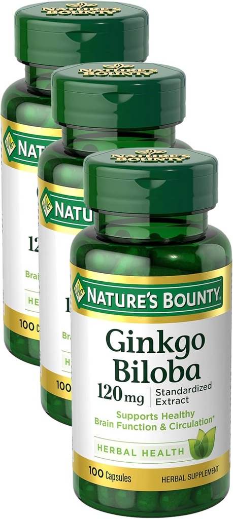 自然的丰盛Ginkgo Biloba Capsules 120 mg,记忆支持补充,支持大脑功能和精神警惕,100 Capsules (Pack of 3)