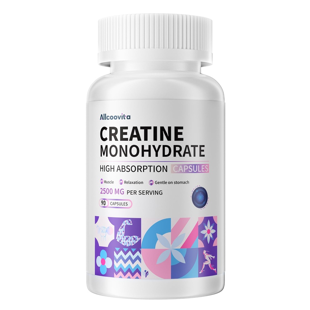 氯丁二烯单水合物 Capsules - 3 Creatine Capsules / service, 2500mg, Gluten Free, 90 Capsules
