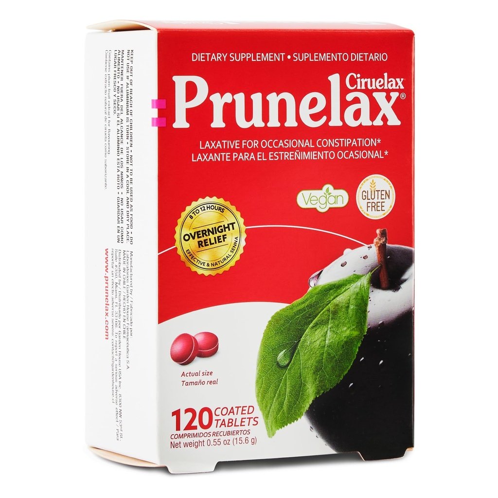 Prunelax Ciruelax 常规强力激光迷你药片 - 夜间缓解偶发便秘,Senna 提取, Vegan & Gluten-free, Gentle Relief - 120 ct