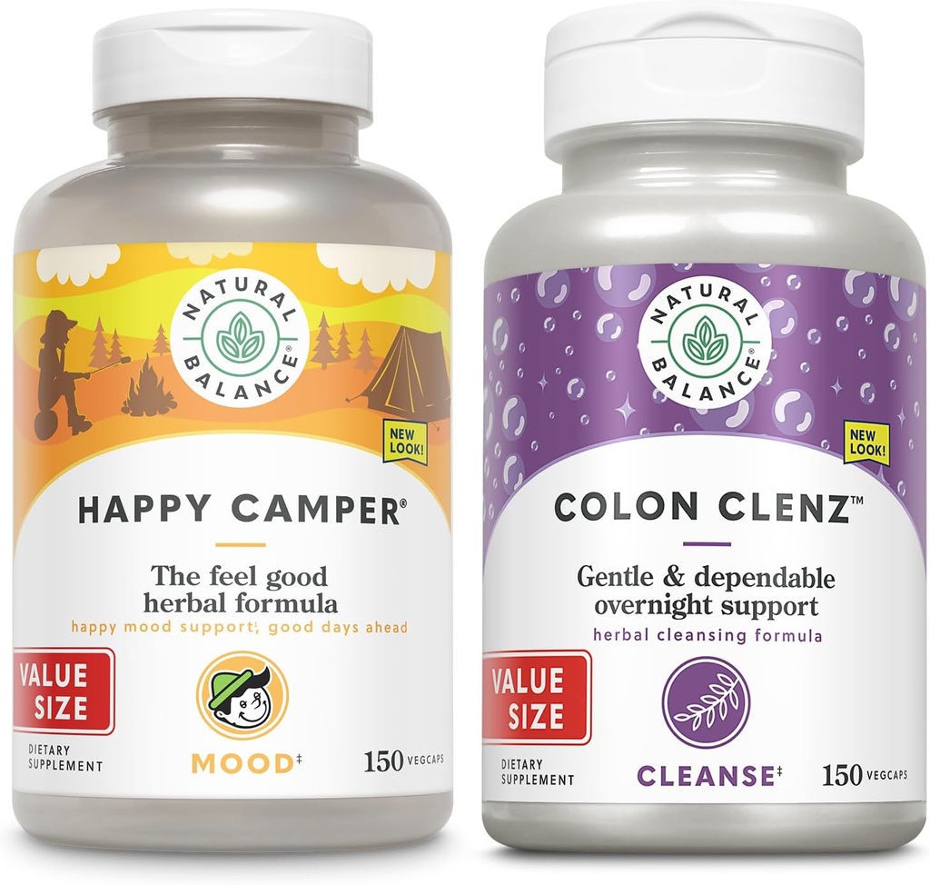 天然平衡快乐营房和Colon Clenz Bundle -- -- 感觉良好木质支持+草药库清洁和除毒 -- -- 60天保障 -- -- 75/150次服务,150/150次蔬菜卡普