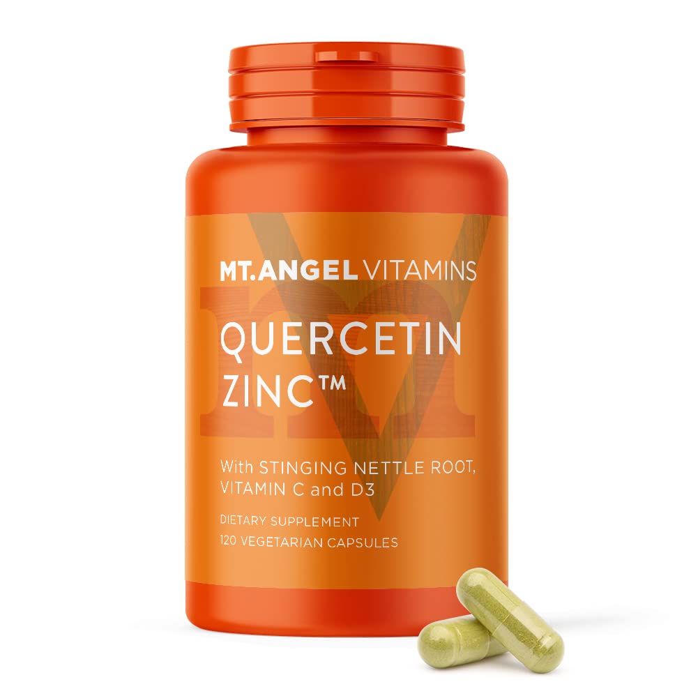 Angel Vitamins山 - 锌奎西丁与布罗梅兰补充剂 - 免疫支持与呼吸卫生 - Quercetin 500mg Capsules | Zinc 50mg | Vitamin C Capsules | Immune Booster for Adults - 120ct.