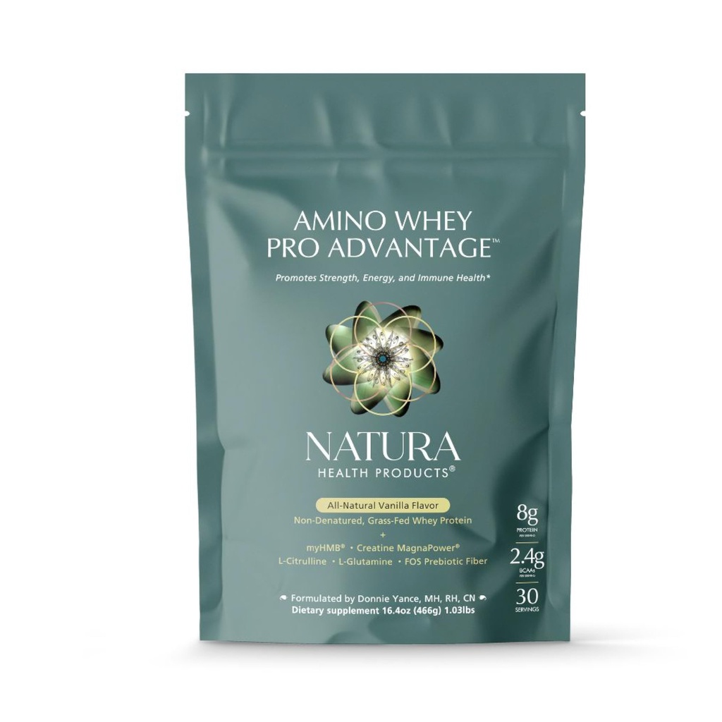 纳图拉健康产品 氨基Whey Pro AdvantageTM - 草叶Whey蛋白与HMB,Creatine,L-Glutamine. 肌肉生长、恢复的清洁材料(每桶8克蛋白质-30枚)
