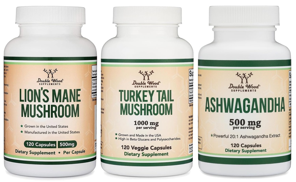 双木补充狮子的马内蘑菇 120 伯爵 土耳其的Tail 120 伯爵 Ashwagandha 120 伯爵