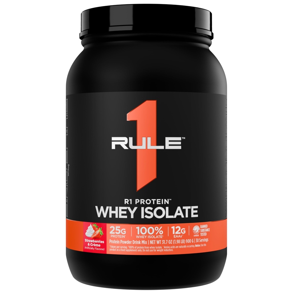 规则1 R1蛋白质 Whey Isolate - 有25g蛋白 & 6g BCAA 单自孤立和水解源进行劳动回收(2英镑*,草莓 & Crème)