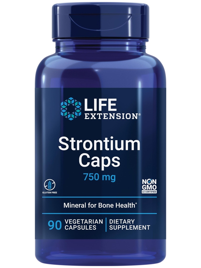 生命延伸 Strontium Caps, Trace Mineral for Advanced Bone Health Support, Gluten Free, 非GMO, Vegetarian, 90 Capsules (英语).