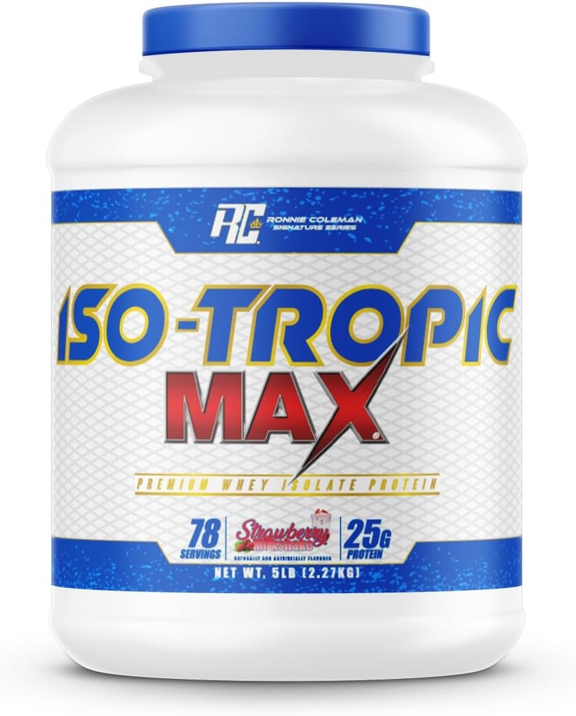 罗尼·科尔曼签名系列 Whey Isolate 蛋白粉, Lean Muscle Mass and Workout Recover, Iso-Tropic Max, 草莓 Milksshake Flavor, 5磅, 75枚