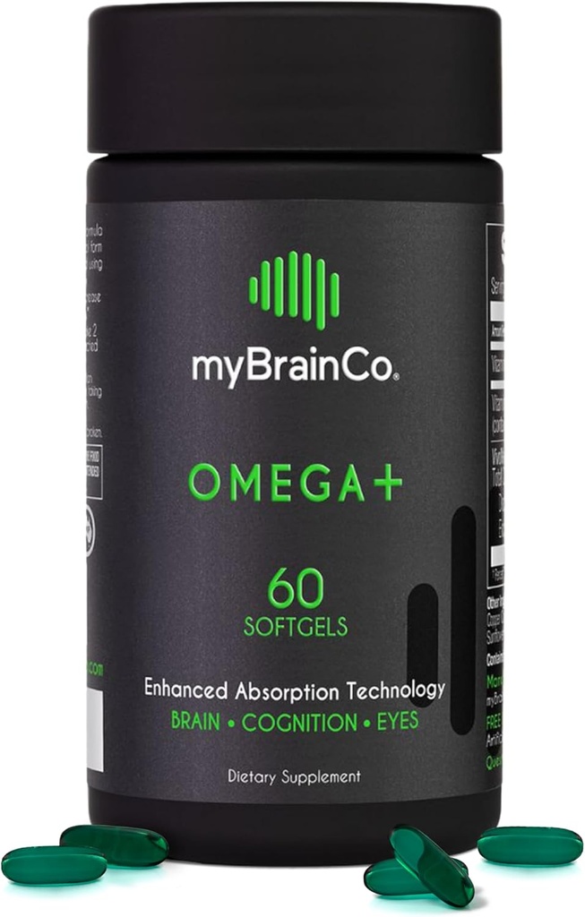 MyBrainCo - OMEGA+ - EPA DHA Omega 3 配Tocotrienols Vitamin E - 支持脑健康,认知功能,Mood平衡,眼健康和豁免 - 脑健康补充(60 Softgels)