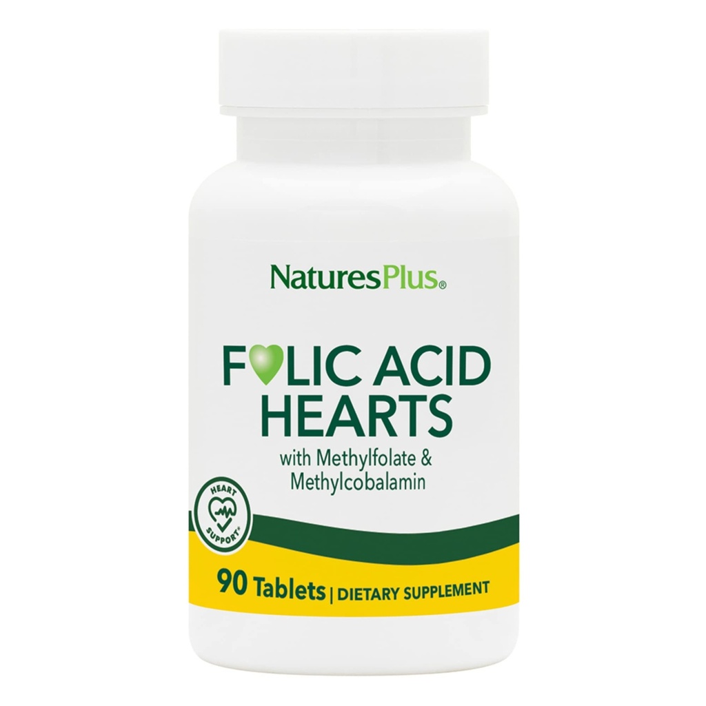 NatusPlus 叶酸心(Methylfolate) - 400 mcg,90 植物药片 - 配有维生素B6和维生素B12(作为甲基Cobalamin) - 无葡萄糖 - 90