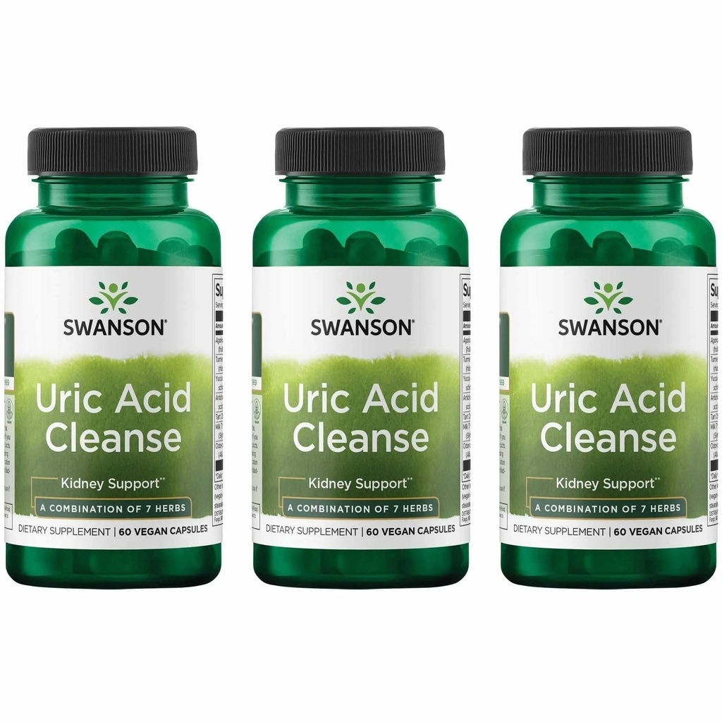 Swanson Uric Acid Cleanse - 促进肾脏支持的自然补充 - 具有7种草药的强效结合功能 - (60 Veggie Capsules) 3 Pack
