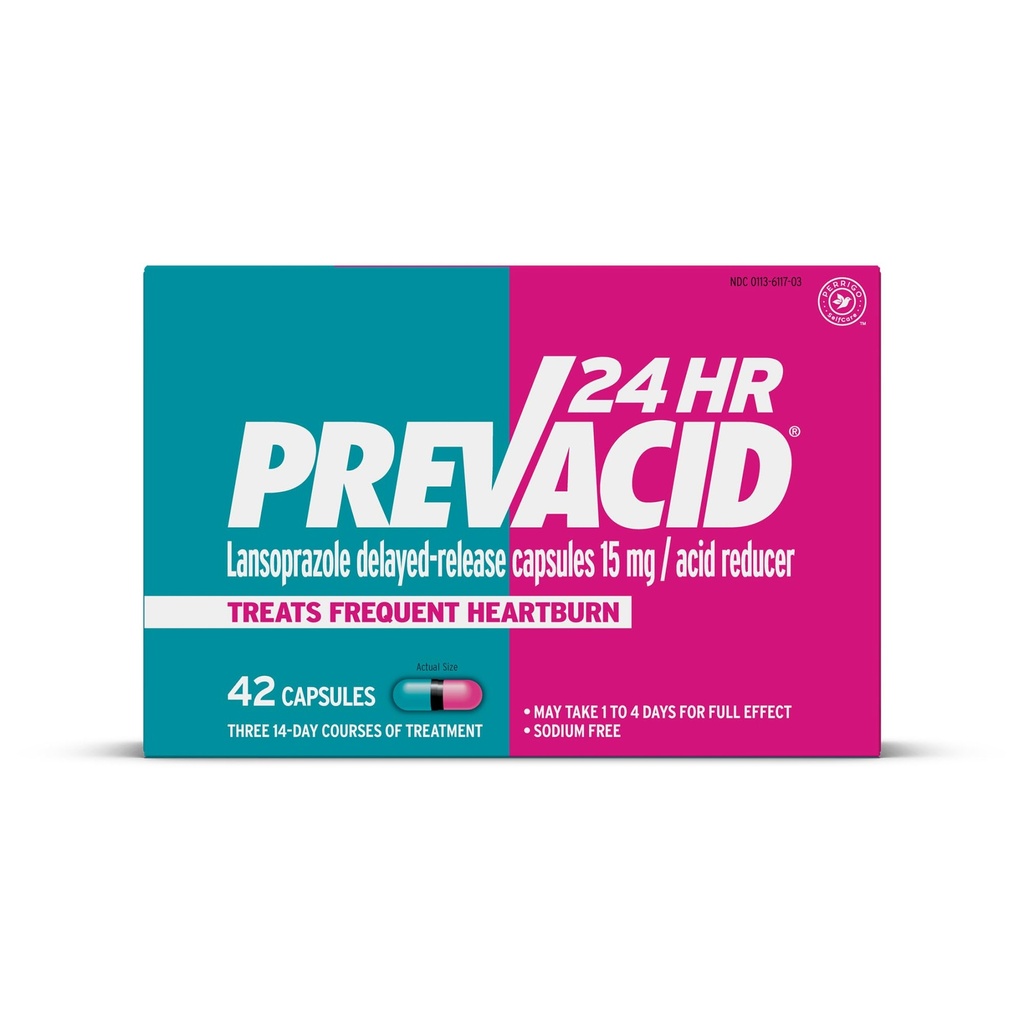前酸24HR Lansoprazole 延迟释放卡普尔,15毫克/甲酸还原剂,质子泵抑制剂用于心脏灼伤救济,42个计数