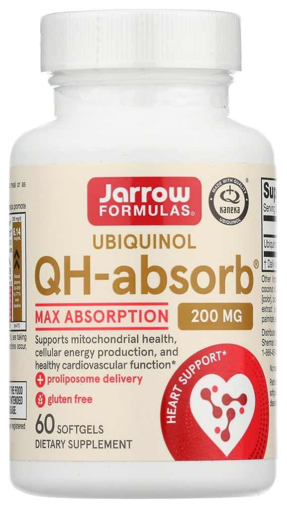 Jarrow 配方 QH-吸附剂 200 mg - 60 软胶 - 高吸附剂 CO-Q10 - 主动抗氧化剂 CO-Q10 - 支持 Mitochondridrial 能源生产和心血管健康 60 服务