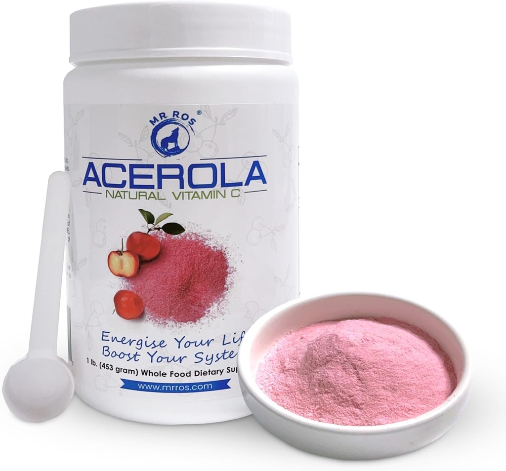 天然维生素C | Acerola Cherry 自然生长粉1 Lb(16 Oz - 453 Grams) - 起源诺贝尔奖得主Imune系统助推器,非GMO全食维生素C 补编