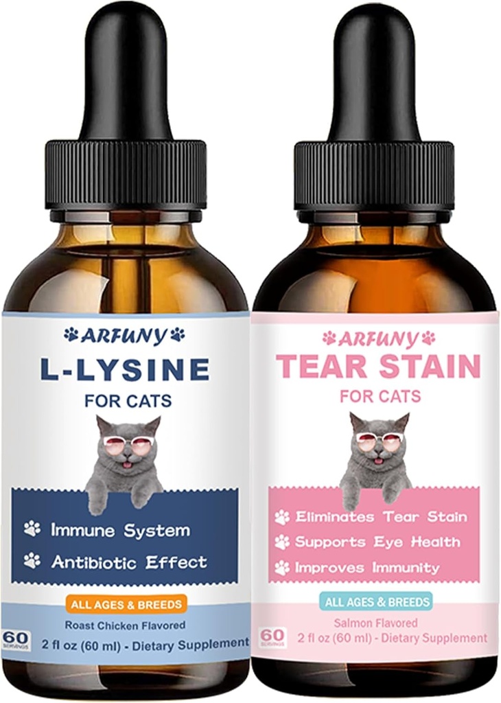 Lysine for Cats & Tear Stain Remover - Supporting Normal Visual Function, Tear Stain Elimination, Cold Relief - Cat Respiratory and Eye Infection Treatment for Runny Nose and Watery Eyes