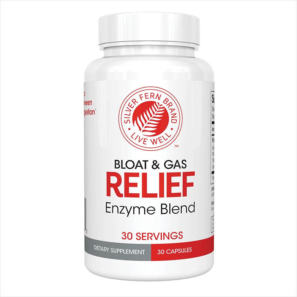 Silver Fern Bloat & Gas Releaseive Enzyme Blend - 1瓶 = 30 services - FODMAP & Bloating Drovicion 与Tolease L, Pectinase & More (1瓶)合著的增刊(FODMAP & Bloating Drovictions)