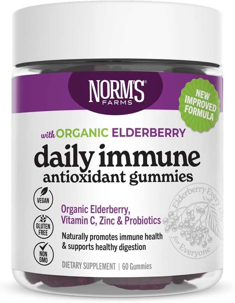 Norm's fark 有机老莓果汁 - 日用锌对成人和儿童的免疫支持,DE111 Probiotic,维生素C - 在美国制造,第3党测试 - Vegan,Gluten-Free,Kosher,Non-GMO,60 Gummys