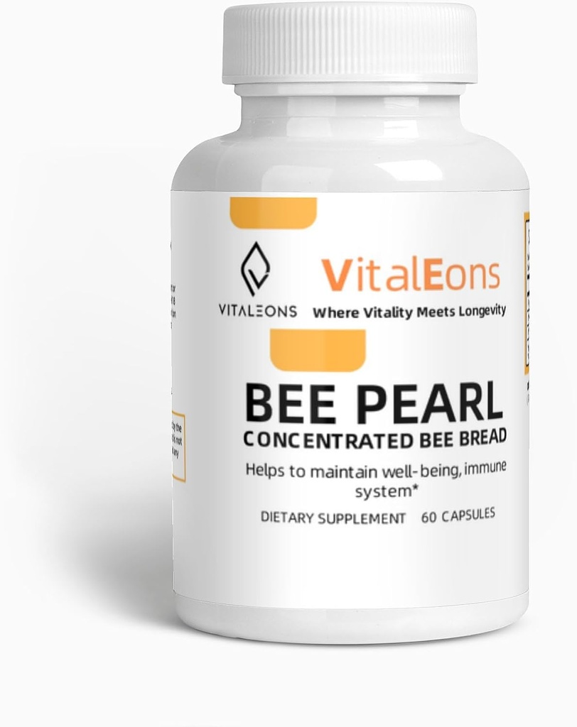 蜜蜂波伦补充剂 - Bee Pollen, Propolis, and Royal Jelly - Vitaleons Bee Pearl - 每颗珍珠都有维生素,微元素,多酚和抗氧化剂(Vegetarian, 60 Capsules) .
