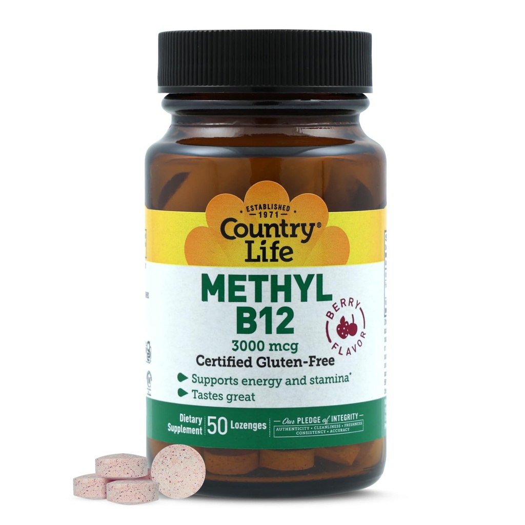 国家生活 甲基 B-12 3000 mcg Lozenges, Vegan, Methycobalamin for Energy and, Easy Absorbed, B12 维生素, 支持能量水平, Stamina 和代谢, 50 伯爵