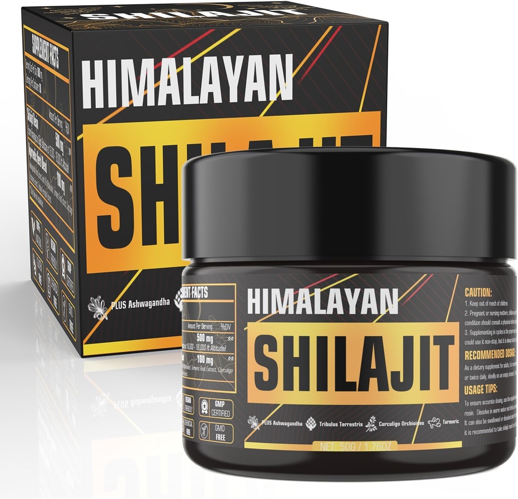 Shilajit纯喜马拉雅有机Resin,600mg 天然有机Shilajit Resin,配有85+痕量矿物金质级Shilajit补充剂,Shilajit Resin for Men