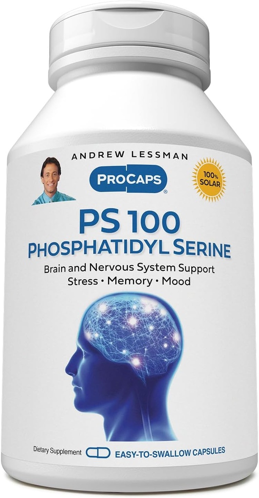 Andrew Lessman PS 100 Phosphatidyl Serine - 60 Capsules - 支持脑神经系统,记忆,认知函数. 对神经递质的生产和释放至关重要。 无附加