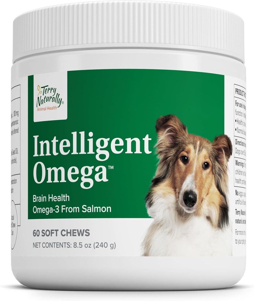 Terry自然智能Omega - 用于心脏,脑和眼部健康的狗健康用品 - 用于宠物护理的宠物用品 - 用于狗的心脏,脑和眼部支持 - 60 Soft Chews