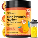 关键Nutrients 多维基电解石 无糖 - 桃芒果电解石 - 耐力与能量补充 - 水解粉 - 无卡路里 - 20种服务 - (桃芒果+蛋白粉)