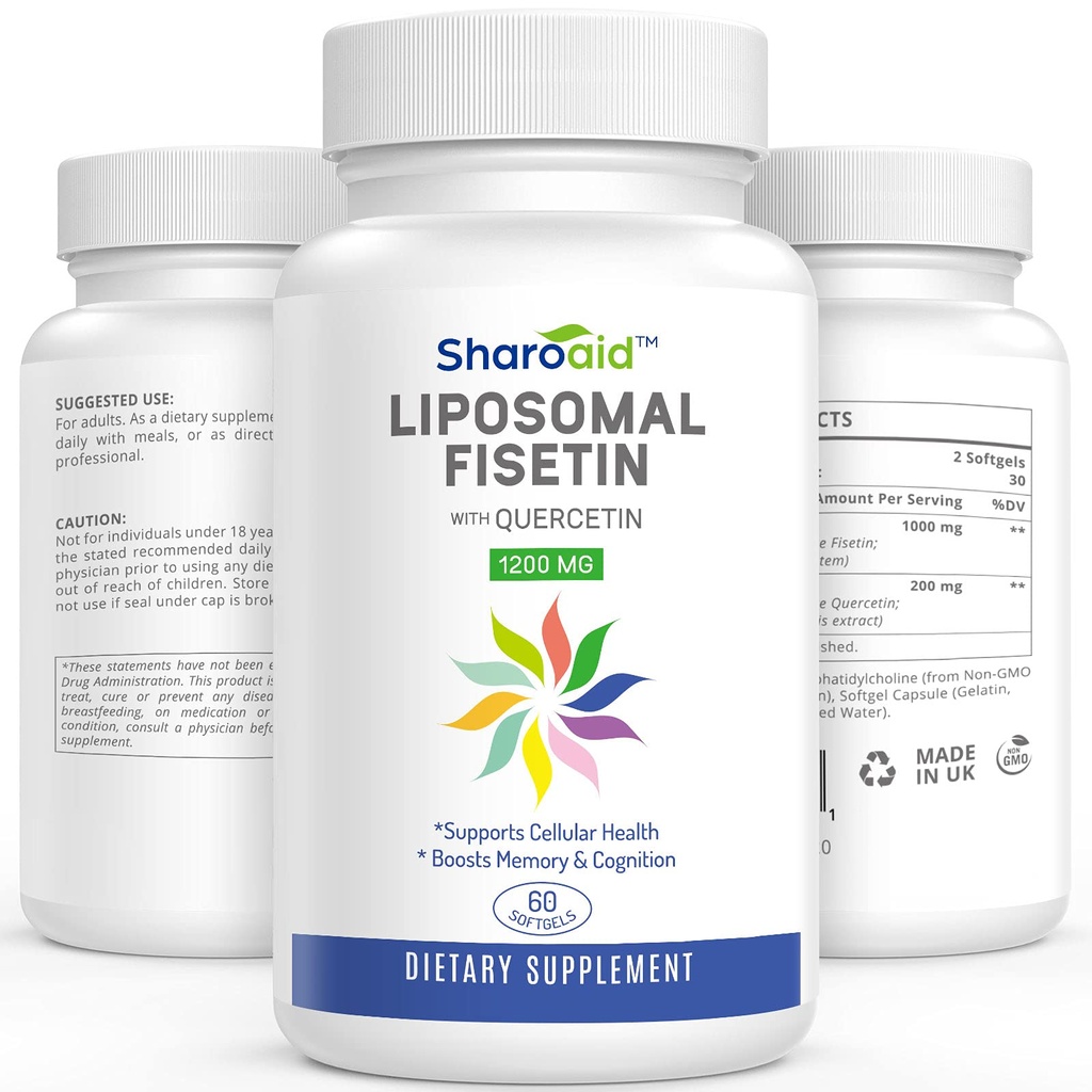 Liposomal Fisetin,每服1200毫克,高吸附多酚,女性抗氧化剂,男,非GMO,无葡萄糖,1瓶-60软胶