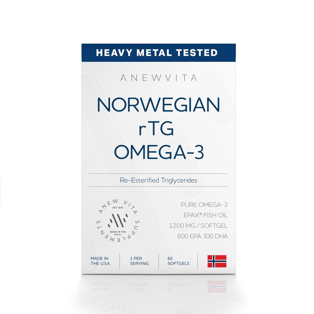 挪威rTG Omega 3 鱼油换大脑和心脏助推,Triglyceride 鱼油Omega 3 补充,300 DHA 600 EPA Omega 3 软胶 基本脂肪酸换眼睛,皮肤和联合,1200mg,60 服务