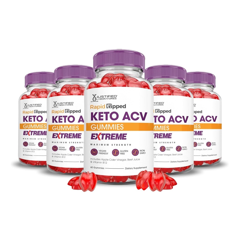 Justified Laboratories Rapid Ripped Keto ACV Gummies Extreme (2000 mg) - 60 Count, Pack of 5 - Formulated with Apple Cider Vinegar, Folate & Vitamin B12 - Non-GMO, Vegan, Gluten Free - 150 Servings