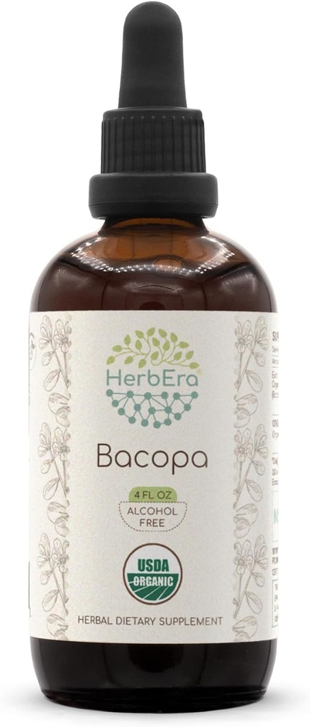 HerbEra Bacopa B120 USDA 有机丁香 QQ无酒精提取,高位草药滴,放松,正认知效果 QQ 认证有机丁香(Bacopa Monnieri) 干草 4 OZ