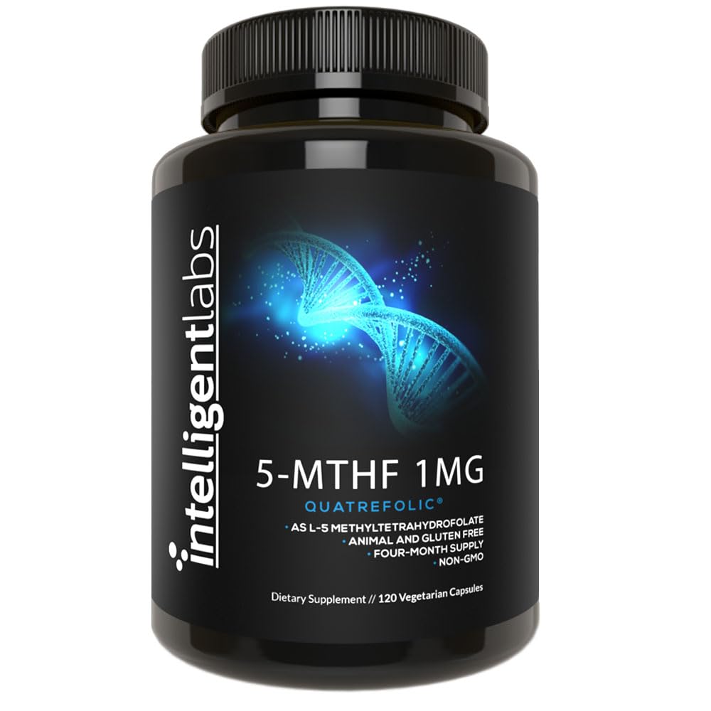 智能实验室 1MG 5-MTHF 甲基folate, 120 Capsules, 120天供应, 最佳价值的叶酸补充物作为 Quatrefolit, 激活的叶酸, 1MG = 1000mcg, 5甲基四氢叶酸