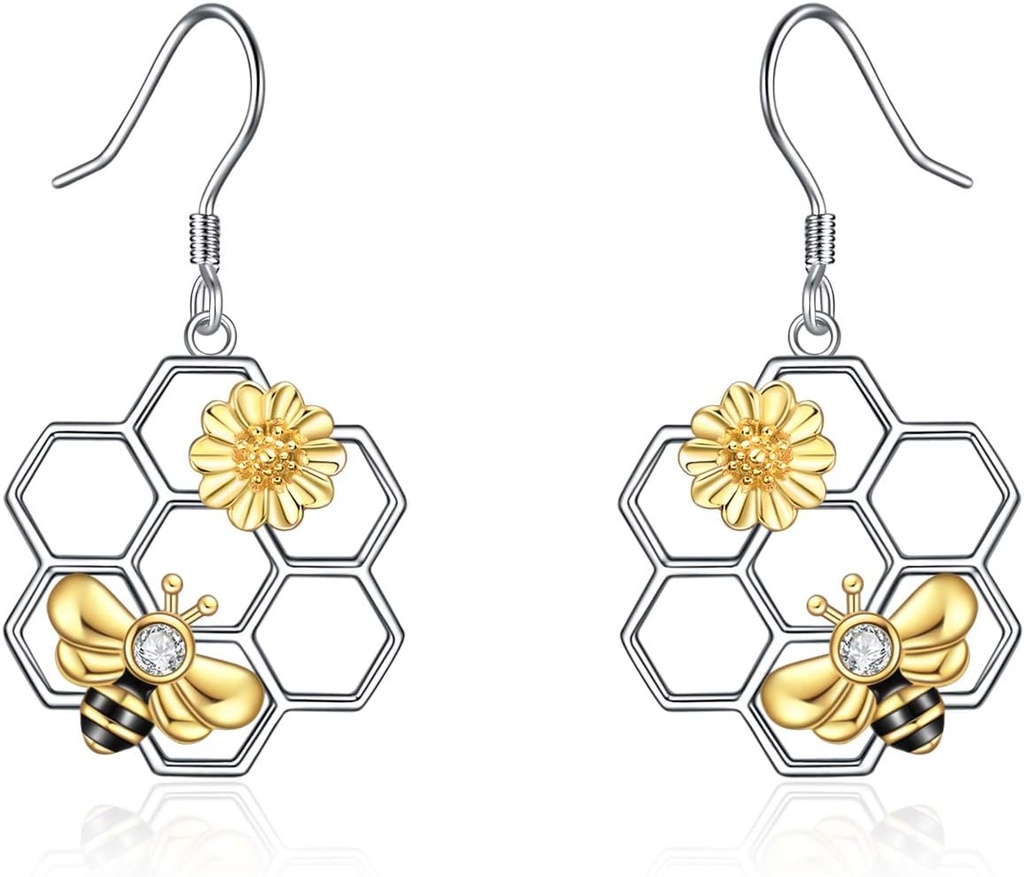 LUHE 女性蜜蜂耳环 925 Sterling 银斑耳环 配蜂蜜蜂珠宝 邓格 女性礼物