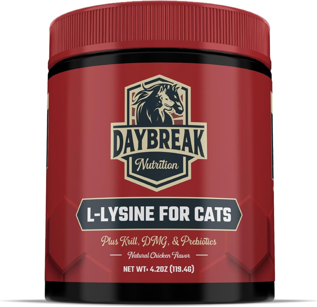 猫和猫的L-赖氨酸-900毫克 L赖氨酸Powder for Cat for 豁免和呼吸支持 - 猫的L-赖氨酸, Prebiotics, Krill, & DMG for Immune System, Eye Health and Sneating