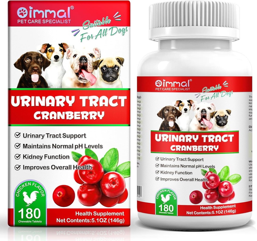 Cranberry for Dogs, 180P Cranberry 尿药片 for Dogs - 支持Bladder感染,尿药Tract,Bladder Stone & Dog UTI, 宠物补充疗法 for Dogs, Chicken Flavor - 180P 可嚼的牌匾