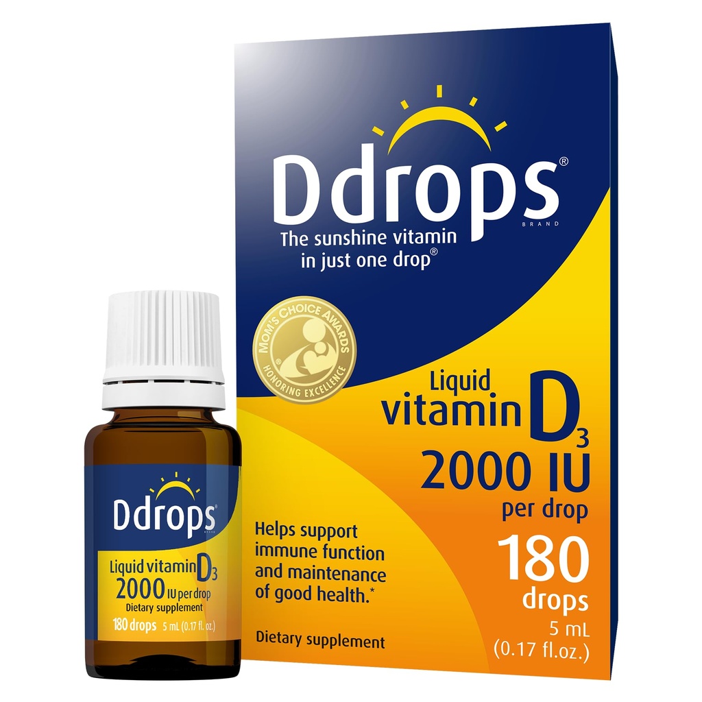 Ddrops 成人 2000IU 180 Ddrops - 液体维生素D3补充剂,支持强骨和免疫系统
