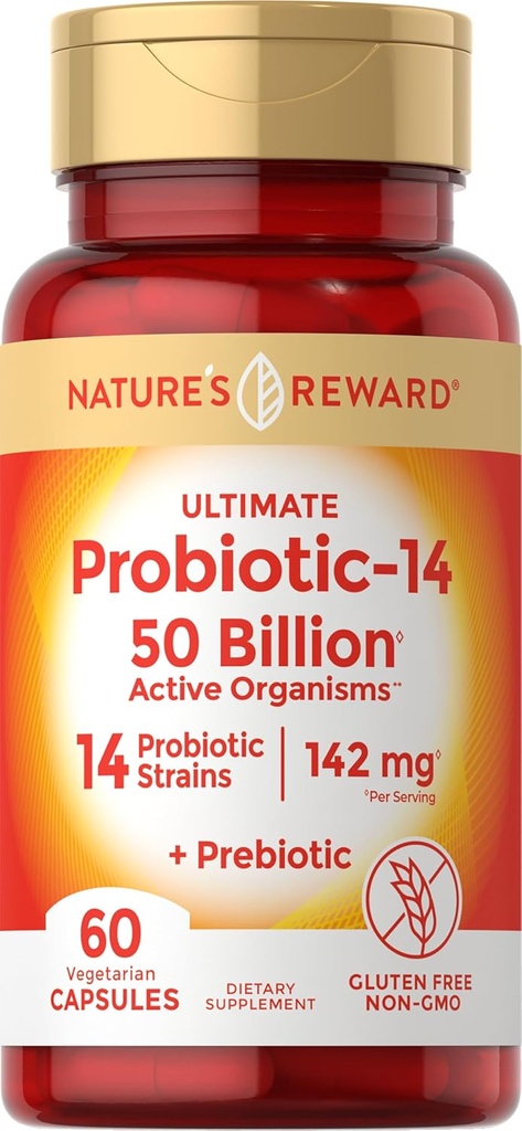 配有预生素的亲生药 - 60 capsules - 142 mg - 50亿 活体生物 - 蔬菜, Non-GMO & Gluten Free Supplement - by Natural's Rewards