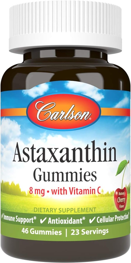 Carlson - Astaxanthin Gummys, 配有维生素C, 免疫支持, 抗氧化剂, 心脏健康, 非GMO, Cherry Flavor, 46 蔬菜Gummys