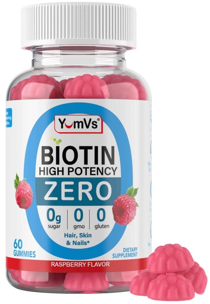 Biotin Gummys Sugar Free – 5000 mcg 高概率 Biotin for hair, Skin & Nails – 零糖,Non-GMO, Gluten Free, Vegan Raspberry Gummys – 60 Counter (英语).