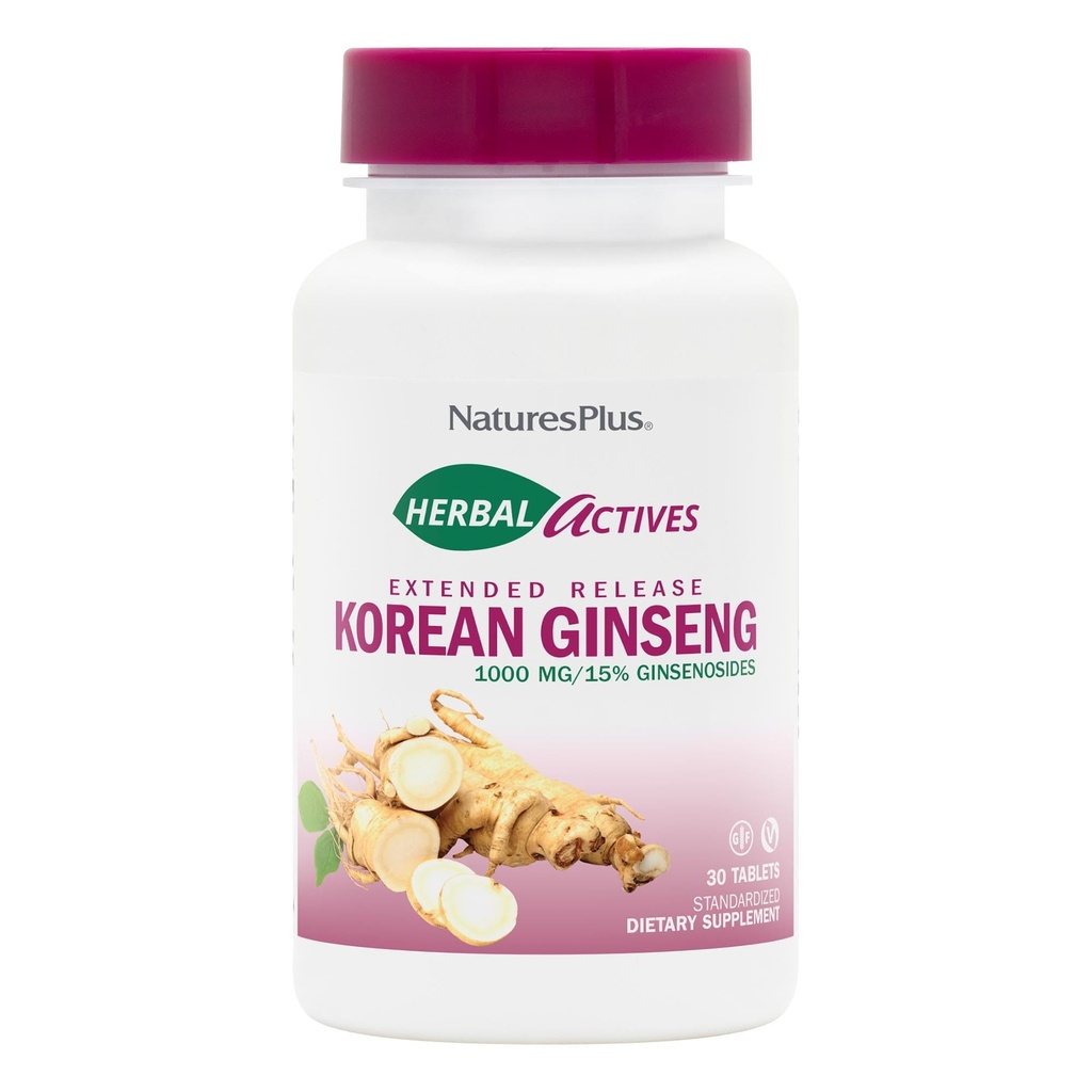Natus Plus Herbal Actives Korean Ginseng, 扩展释放 - 1000毫克, 30 Vegan 片剂 - 适应性草药补充剂 - 抗氧化剂 - 蔬菜,无葡萄糖 - 30 成品
