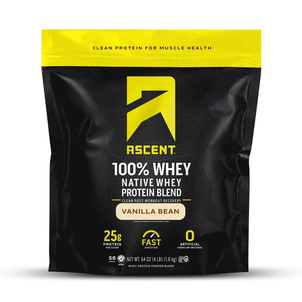 提高100%Whey,原生Whey蛋白混合剂 - 清洁后工作恢复,文摘,零人工火焰和甜点,Gluten Free,5.5g BCAA,2.6g Leucine,Vanilla Bean 4 lb.