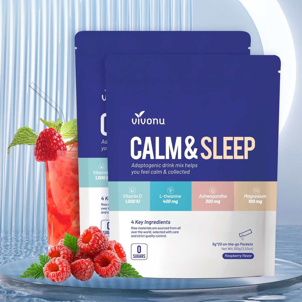 冷却和睡眠 粉末 饮用 混合 Raspberry L Theanine Ksm-66 Ashwagandha 镁 Glycinate 维生素 D 3 放松和聚焦 无糖无转基因物质补充