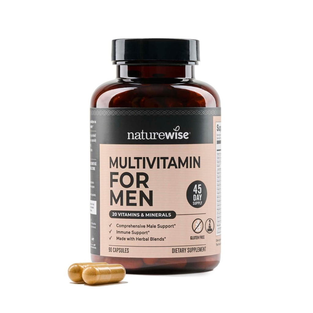 NatureWise Multivitamin for Men - Daily Male Support - 矿物和草药能源,性能,豁免 - 维生素A,C,D,B-Complex - Soy & Gluten - Free,非GMO - 90 Capsules [45日供应]