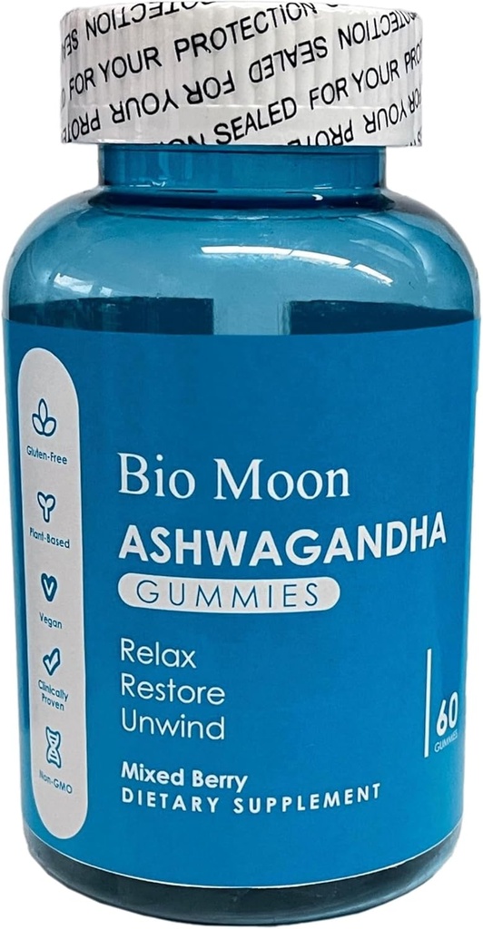 Ashwagandha Gummys & Vitamin D3 Gummys Organical Ashwagandha 改善睡眠、压力救济和男女冷静60个计数(非GMO, Gelatin Free & Gluten Free)