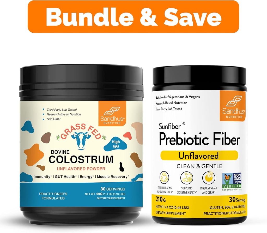 桑德胡的纯波维纳 Colostrum 粉末 人类 30 服务与预生纤维 补充粉末 支持 Imune, Gut, 消化与科隆健康