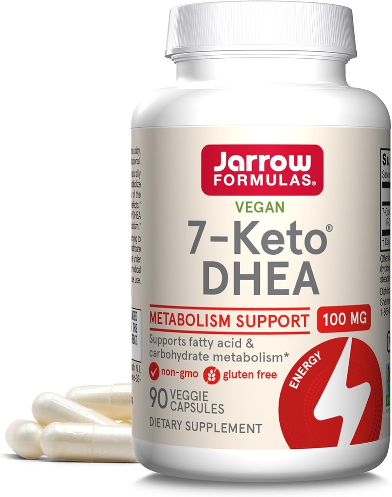 Jarrow Formules 7-Keto DHEA 100 mg - 最多90 service(Vegie Caps) 饮食补充 - 碳水化合物代谢支持 - 非GMO - Gluten Free - Vegan