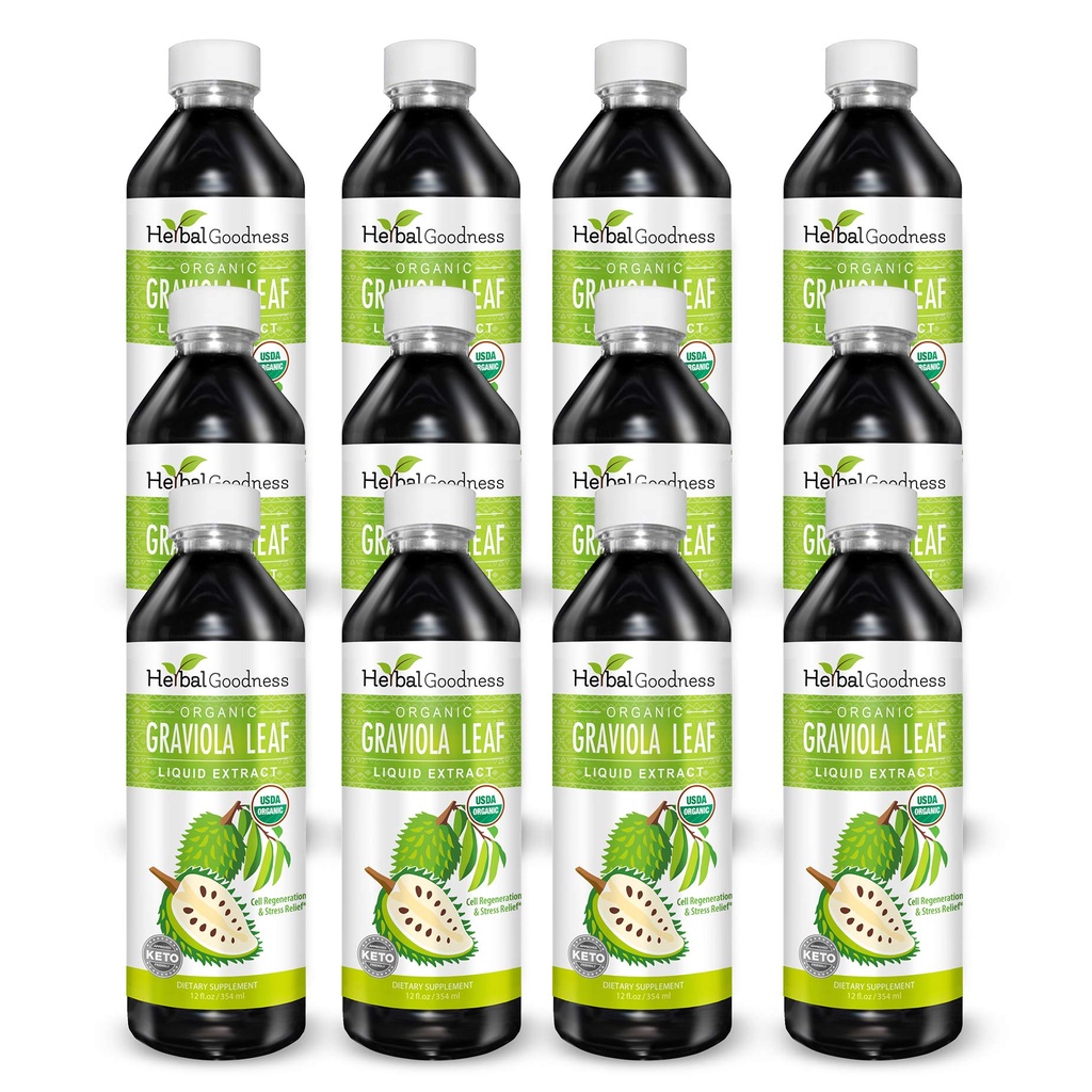Graviola Leaf摘录 15X 力量 - Soursop(瓜纳巴纳) 液态 USDA 有机非GMO Kosher 细胞支持与再生与应激救济 Imune Boost 12(12oz) btls
