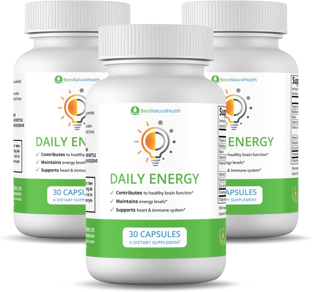 Ben's Natural Health Daily Energy B-Vitamin Complex with TMG and Zinc for Natural Energy, 压力,焦点和免疫支持, 30 Capsules, 3 Pack , 30 Capsules , 3 Pack , 3 Pack , Ben's Natural Health Daily Energy B-Vitamin , 配有 TMG 和 Zinc 的自然能源, 压力, 焦点和免疫支持, 30 Capsules, 3 Pack