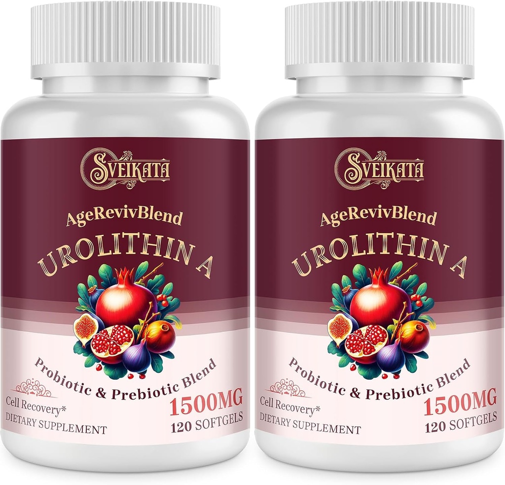 Urolithin A Supplement 1500mg – 配有 Probiotic & Prebiotic Complex 和 30% Pomegranate 提取器的高级 Urolithin 配方 – 供能源、 Mitochondrial 和 抗氧化剂 – 120 软胶(2瓶)