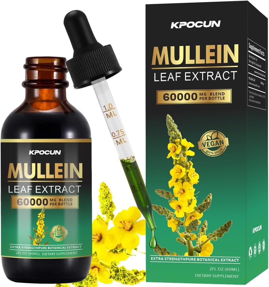 Mullein Drops for Lungs - Lung Cleanse - 叶片提取 - 草药补充剂 - 强力Mullein for Immune支持,戒毒和呼吸支持 - 2 fl oz